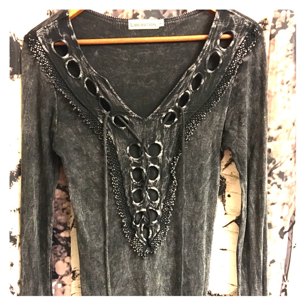 Black Lace Up Vintage Top